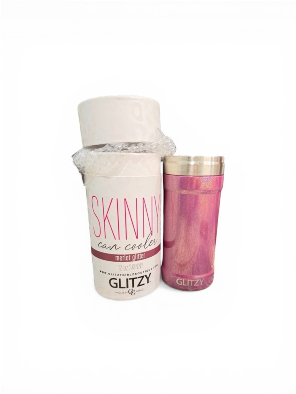 Glitzy Skinny Can Cooler - Merlot Glitter Pink